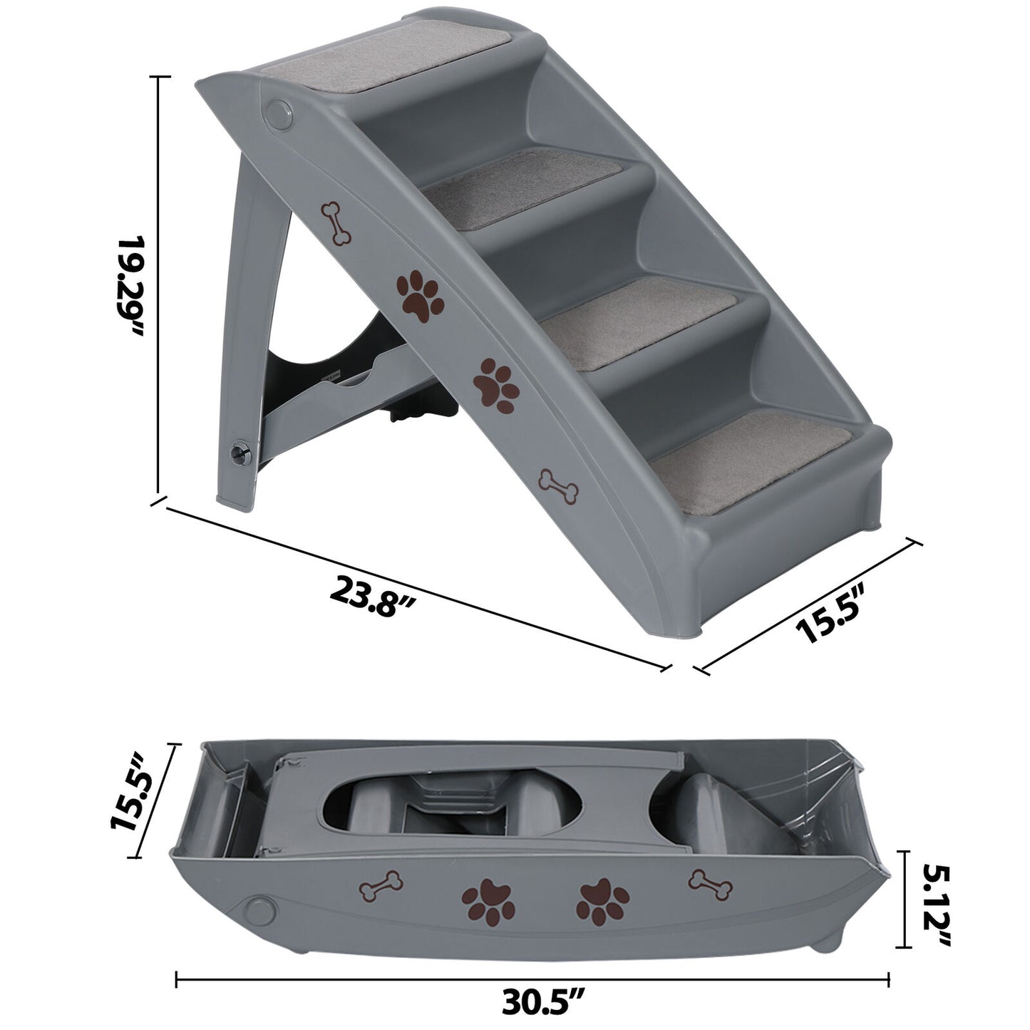 Dog Steps Foldable Pet Stairs Great for Smaller Hurt Older Pets Portable Grey