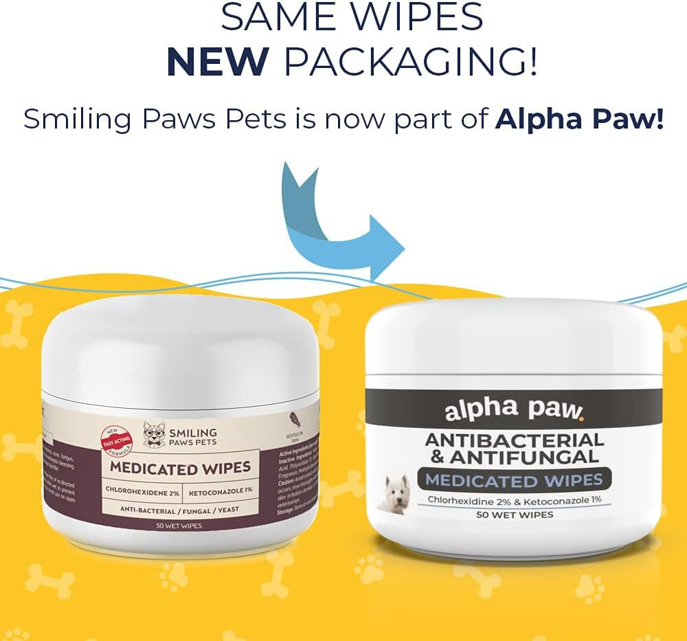 Smiling Paws Pets - Antibacterial & Antifungal Wipes for Dogs & Cats (With Chlor