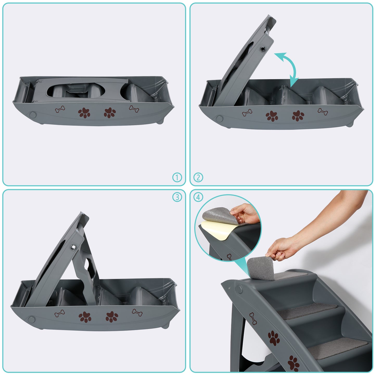 Dog Steps Foldable Pet Stairs Great for Smaller Hurt Older Pets Portable Grey