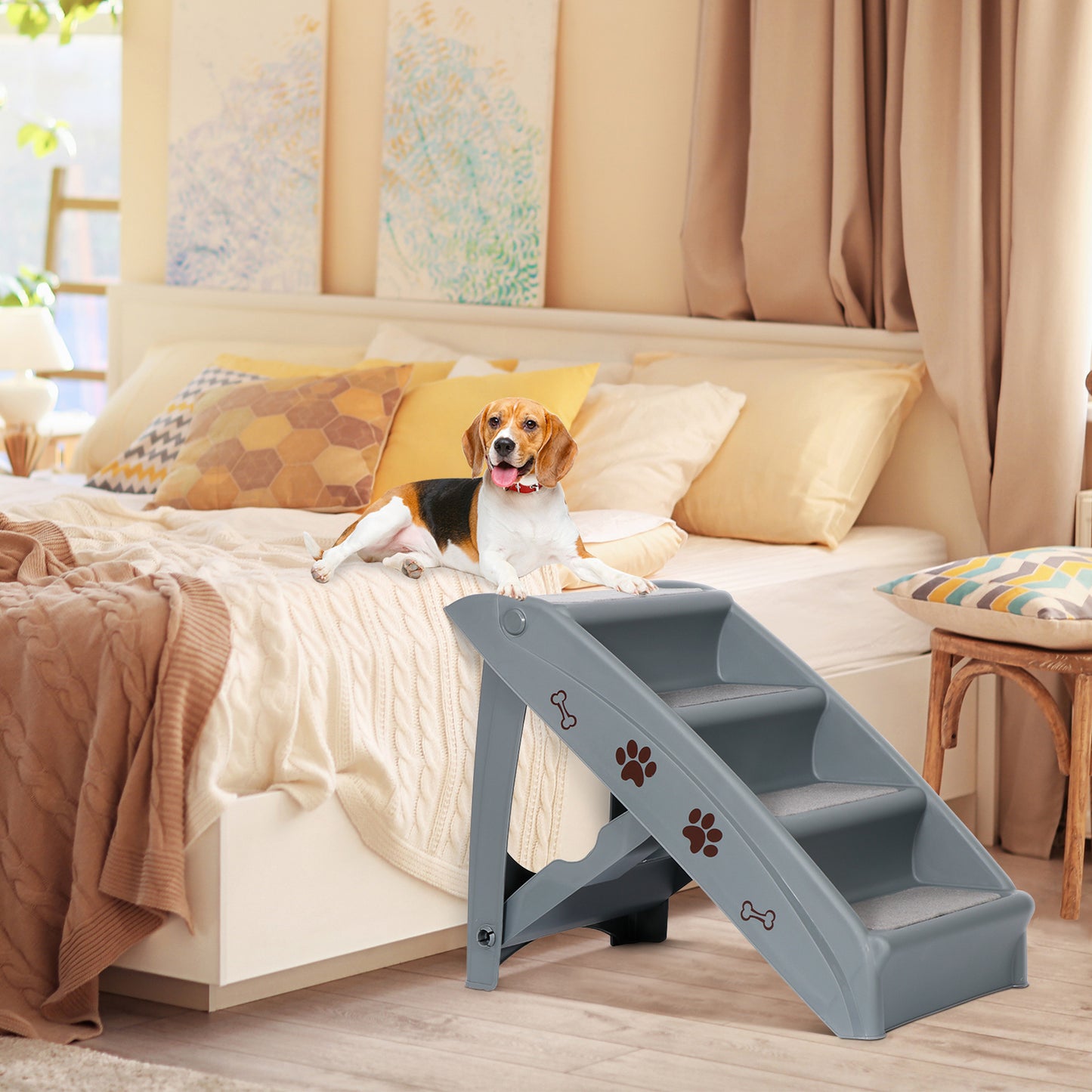 Dog Steps Foldable Pet Stairs Great for Smaller Hurt Older Pets Portable Grey