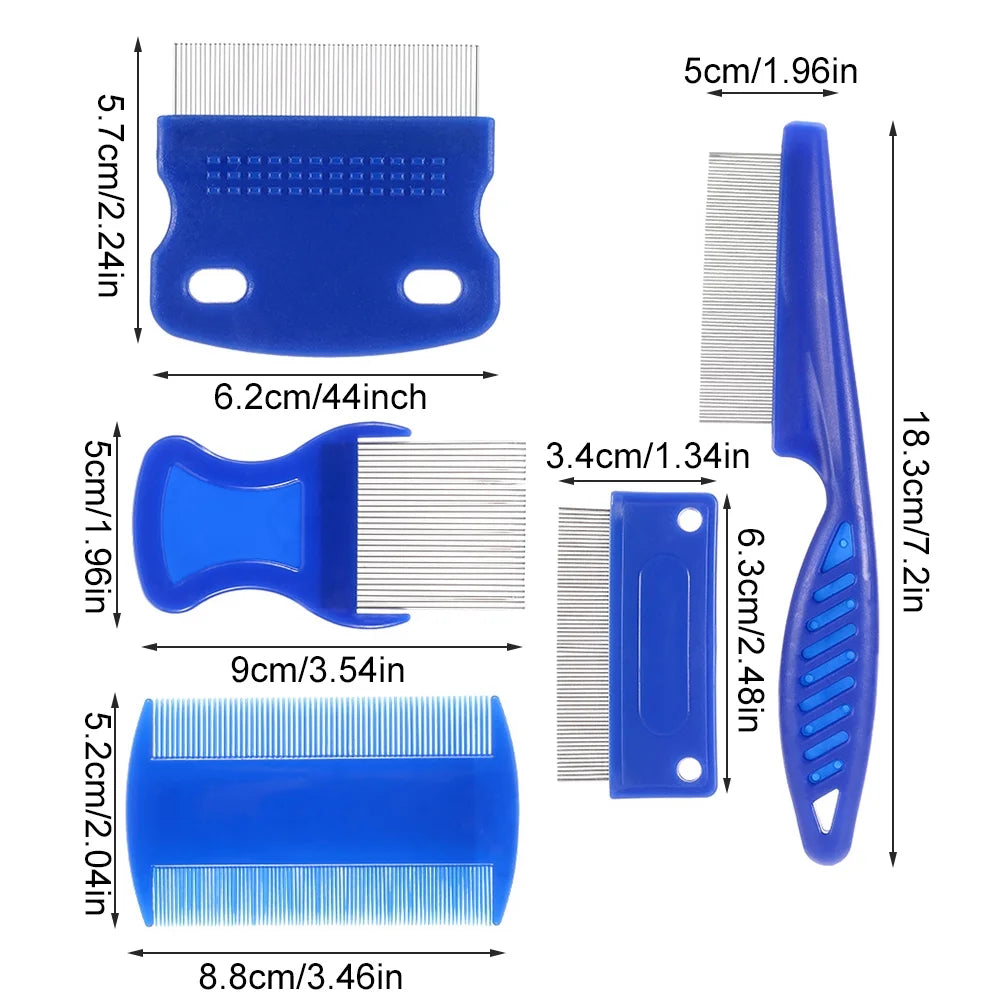5Pcs Flea Comb, Lice Combs, High Strength Teeth Durable Pet Tear Stain Remover Combs, Pet Dog Cat Grooming Comb Set, Effective Float Hair Remover for Pet Cat Dogs