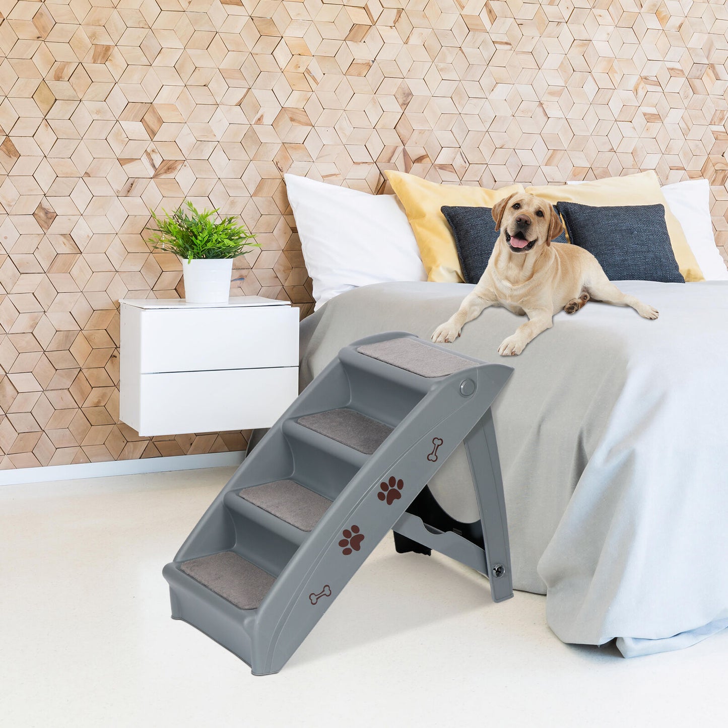 Dog Steps Foldable Pet Stairs Great for Smaller Hurt Older Pets Portable Grey