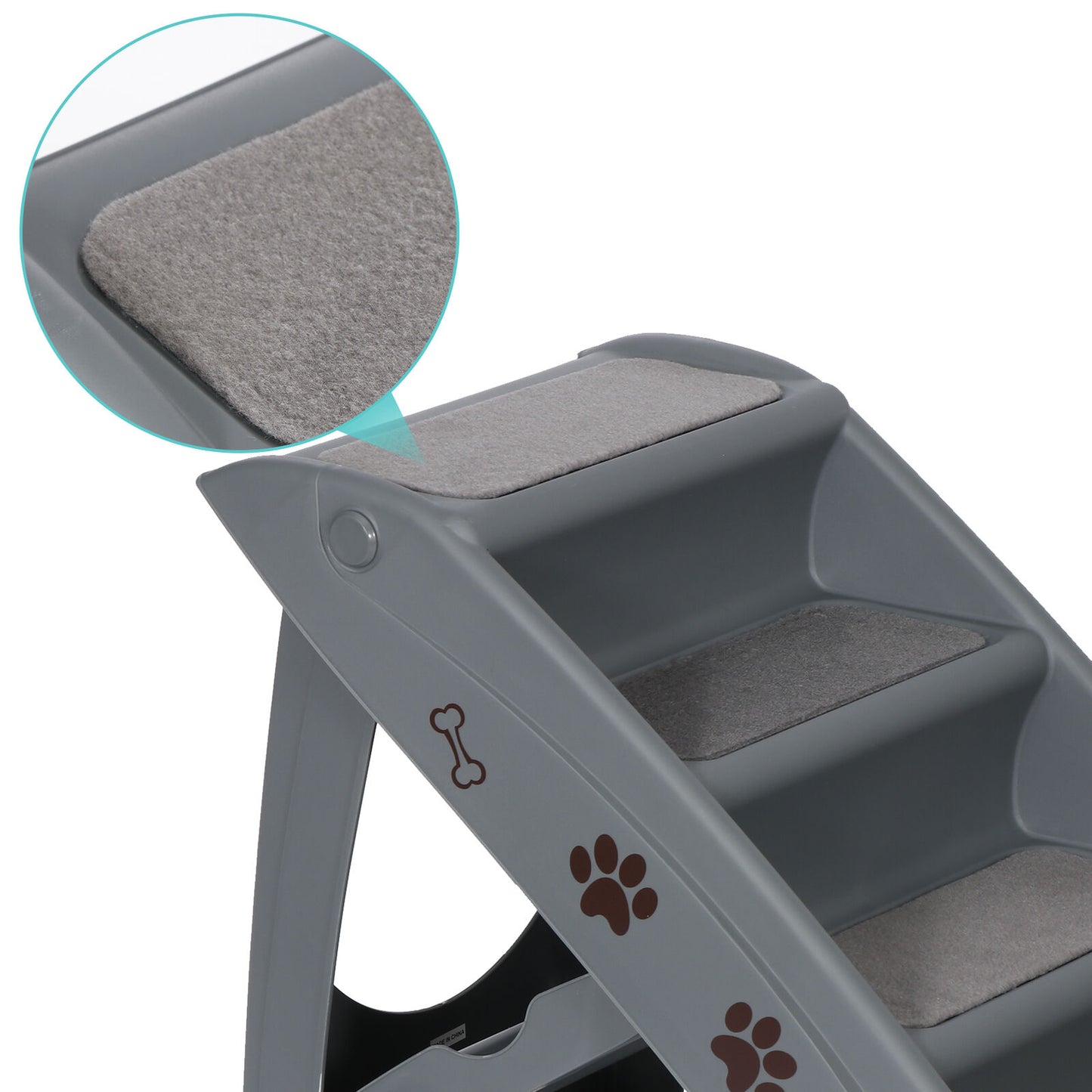 Dog Steps Foldable Pet Stairs Great for Smaller Hurt Older Pets Portable Grey