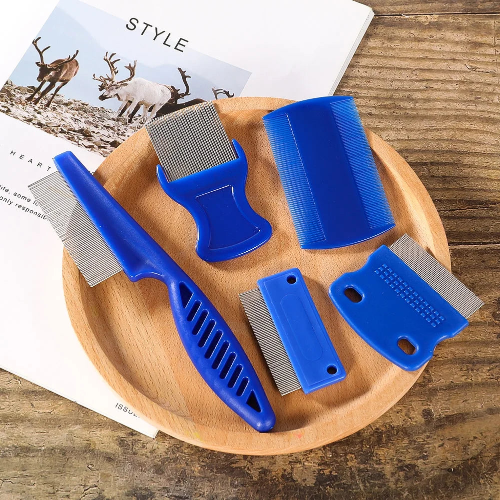 5Pcs Flea Comb, Lice Combs, High Strength Teeth Durable Pet Tear Stain Remover Combs, Pet Dog Cat Grooming Comb Set, Effective Float Hair Remover for Pet Cat Dogs