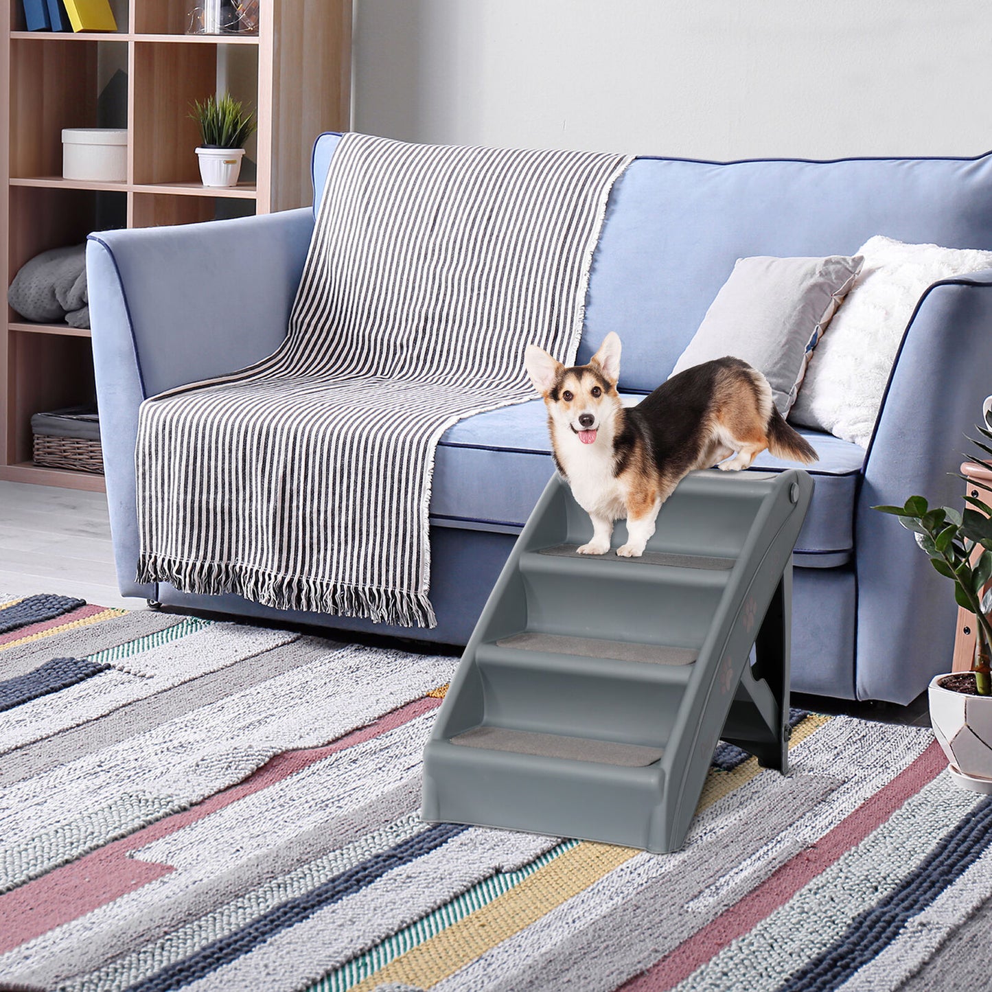 Dog Steps Foldable Pet Stairs Great for Smaller Hurt Older Pets Portable Grey