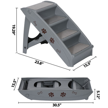 Dog Steps Foldable Pet Stairs Great for Smaller Hurt Older Pets Portable Grey