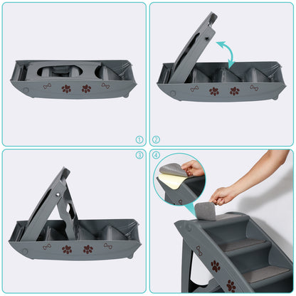 Dog Steps Foldable Pet Stairs Great for Smaller Hurt Older Pets Portable Grey